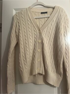 Brandy Melville Cream Cable Knit Button-Up Cardigan